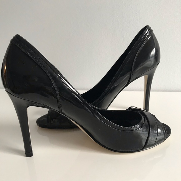 Enzo Angiolini Eamurray Patent Leather Silver Buckle Black Open Toe Pumps Shoes - Picture 10 of 16